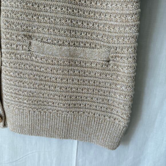 Talbots Short Sleeve Textured Knit Cotton Cardigan Sweater Gold Tone Buttons M - Picture 4 of 6